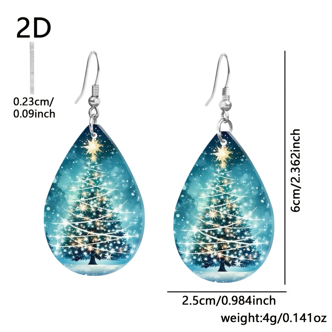 Halloween Dreamy Christmas Tree Star Pattern Acrylic Water Drop Earrings